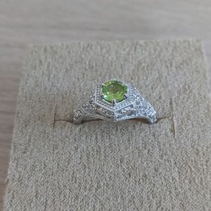 Vintage-Style Green Peridot Rhodium Sterling Ring